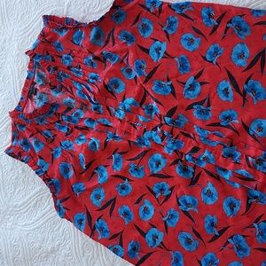 Ann Taylor red and blue floral shell
